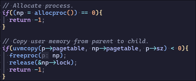 allocproc内存分配