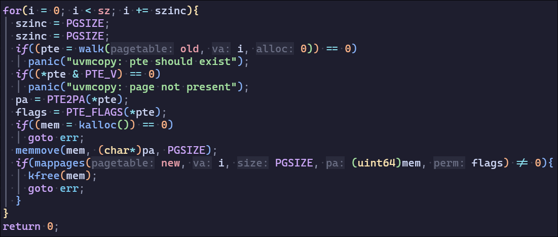 uvmcopy复制父进程内存